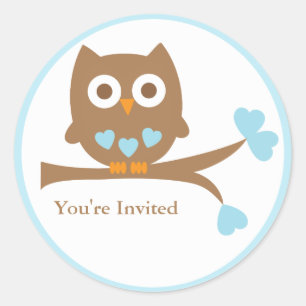Sticker Rond Sceau d'enveloppe du Baby shower de la Chouette bl