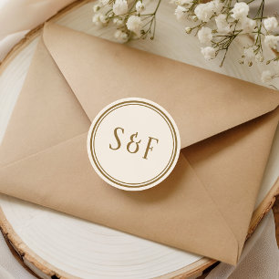 Sticker Rond Sceau d'enveloppe élégant crème et or monogramme