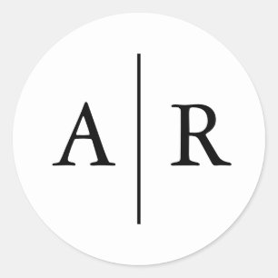 Sticker Rond Sceau d'enveloppe élégant noir et blanc, Mariage