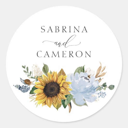 Sticker Rond Sceau d'enveloppe élégante de fleurs de soleil ble (Devant)