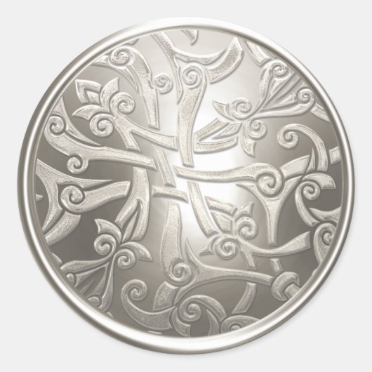 Sticker Rond Sceau d'enveloppe en argent céleste Damas (Devant)