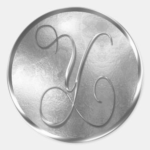 Sticker Rond Sceau d'enveloppe en argent monogramme Y non MÉTAL