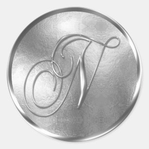 Sticker Rond Sceau d'enveloppe en argent non MÉTALLIQUE Monogra