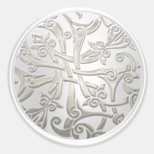 Sticker Rond Sceau d'enveloppe en damas célestes perle et argen (Devant)