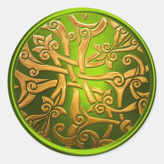 Sticker Rond Sceau d'enveloppe en damas célestes vert citron (Devant)