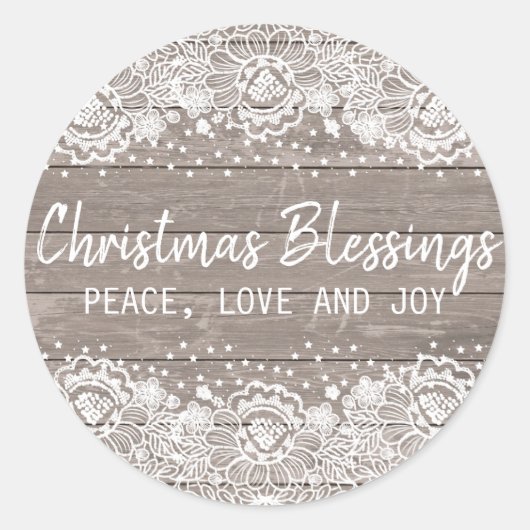 Sticker Rond Sceau d'enveloppe en dentelle de Noël rustique (Devant)