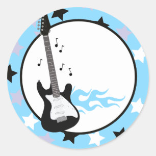 Sticker Rond Sceau d'enveloppe en GUITARE BLEUE ROCK STAR