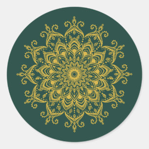 Sticker Rond Sceau d'enveloppe en henné Mehendi or et Emerald