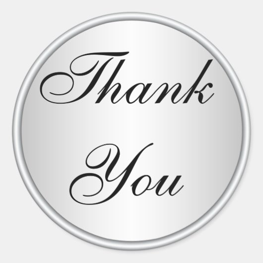 Sticker Rond Sceau d'enveloppe en Merci noir et argent (Devant)