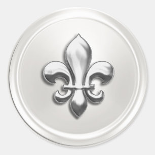 Sticker Rond Sceau d'enveloppe Fleur de Lis blanc et argent