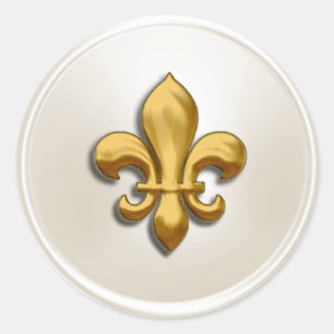 Sticker Rond Sceau d'enveloppe fleur de Lis ivoire et or