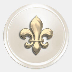 Sticker Rond Sceau d'enveloppe fleur de Lis ivoire et or