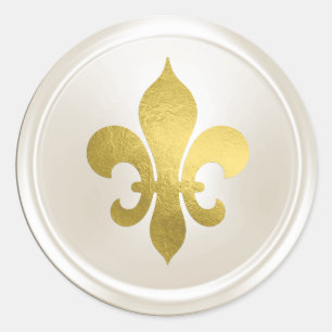 Sticker Rond Sceau d'enveloppe fleur de Lis ivoire et or