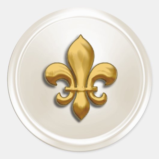 Sticker Rond Sceau d'enveloppe fleur de Lis ivoire et or (Devant)