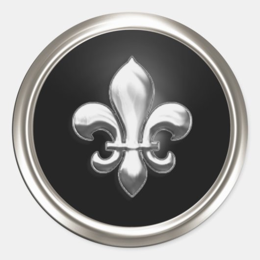 Sticker Rond Sceau d'enveloppe Fleur de Lis noir et argent (Devant)