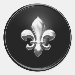 Sticker Rond Sceau d'enveloppe Fleur de Lis noir et argent