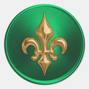 Sticker Rond Sceau d'enveloppe Fleur de Lis vert et or