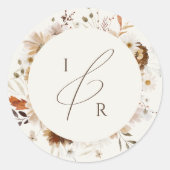 Sticker Rond Sceau d'enveloppe Fleur sauvage beige monogramme d (Devant)