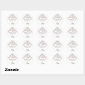Sticker Rond Sceau d'enveloppe fleurie Rose rose et ivoire clas (Feuille)
