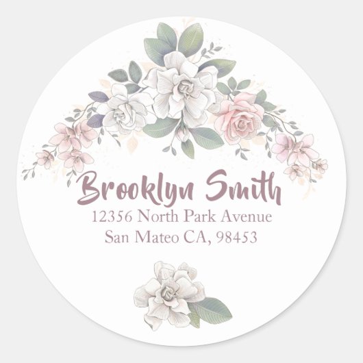 Sticker Rond Sceau d'enveloppe fleurie Rose rose et ivoire clas (Devant)
