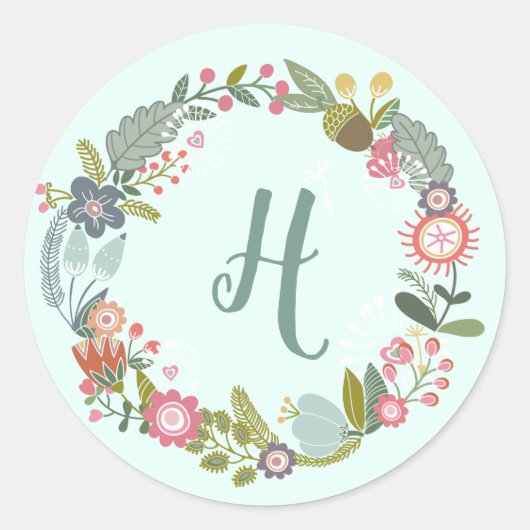 Sticker Rond Sceau d'enveloppe florale monogramme (Devant)