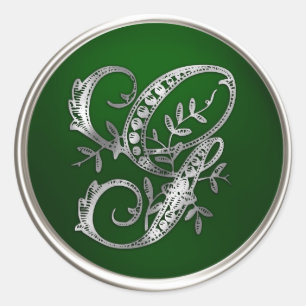 Sticker Rond Sceau d'enveloppe G monogramme d'argent et d'émera