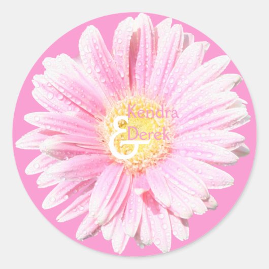 Sticker Rond Sceau d'enveloppe Gerbera rose (Arrière - plan fac (Devant)