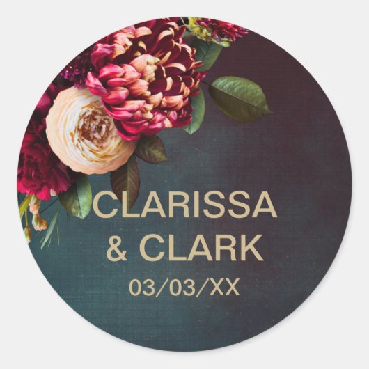 Sticker Rond Sceau D'Enveloppe Gras Rouge Floral Et Mariage Or (Devant)