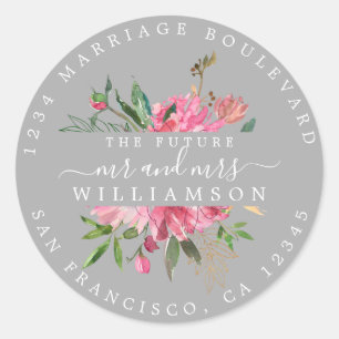 Sticker Rond Sceau d'enveloppe grise rose Floral Adresse de ret