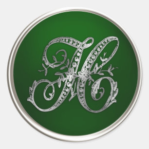 Sticker Rond Sceau d'enveloppe H Monogramme en argent et émerau