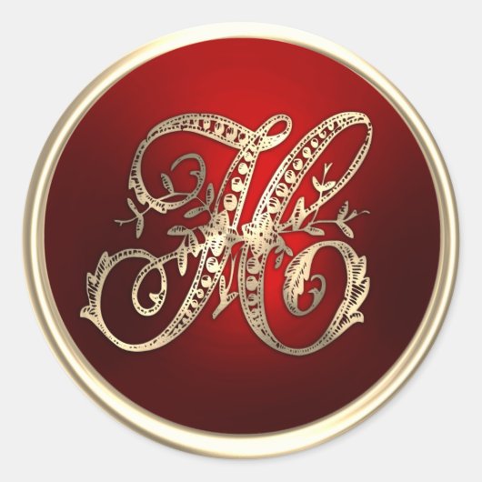 Sticker Rond Sceau d'enveloppe H Monogramme or et rouge (Devant)