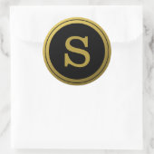 Sticker Rond Sceau D'Enveloppe Initiale Noir Et Or (Sac)