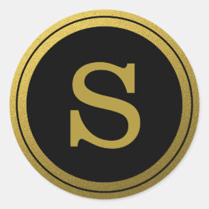 Sticker Rond Sceau D'Enveloppe Initiale Noir Et Or