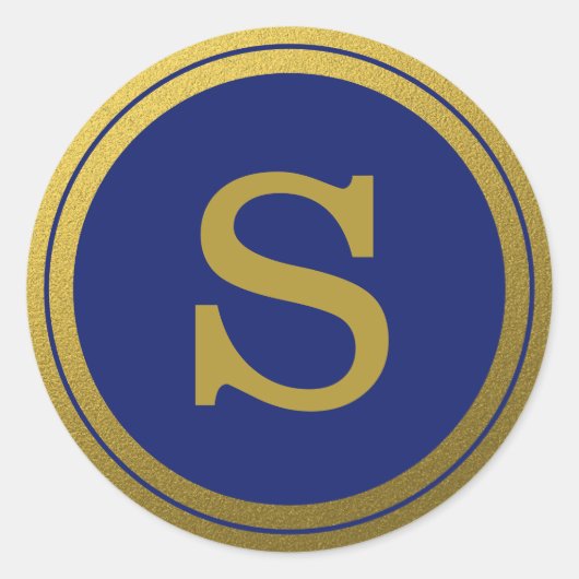 Sticker Rond Sceau D'Enveloppe Initiale Royal Blue Et Gold Mono (Devant)