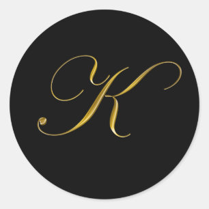 Sticker Rond Sceau d'enveloppe K monogramme or élégant