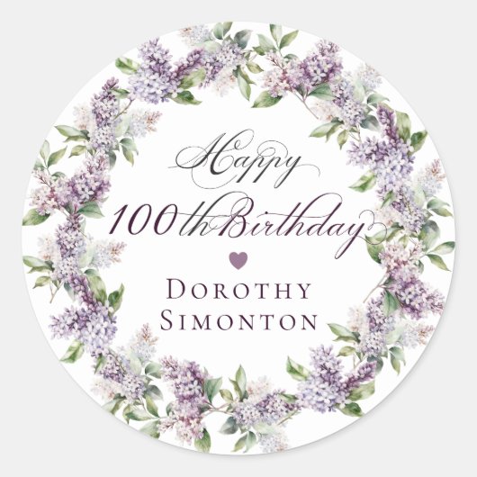 Sticker Rond Sceau d'enveloppe Lilac violet 100e anniversaire p (Devant)