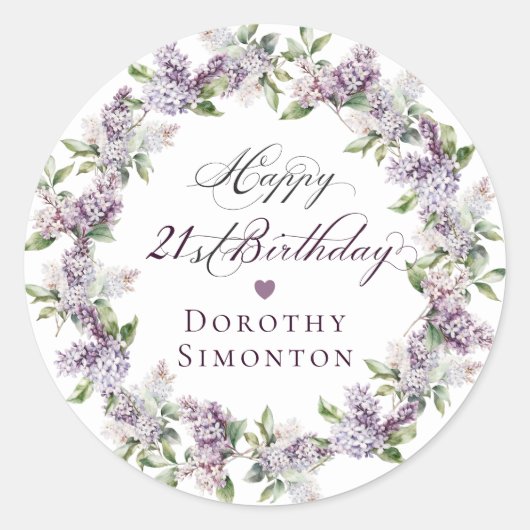 Sticker Rond Sceau d'enveloppe Lilac violet 21e anniversaire pe (Devant)