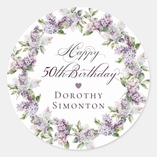 Sticker Rond Sceau d'enveloppe Lilac violet 50e anniversaire pe (Devant)