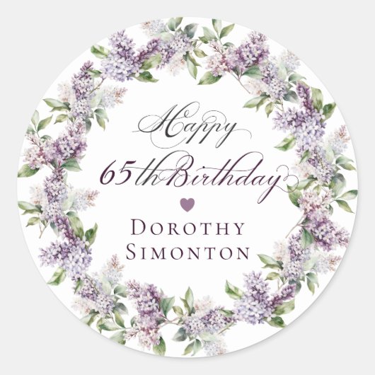 Sticker Rond Sceau d'enveloppe Lilac violet 65e anniversaire pe (Devant)