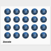 Sticker Rond Sceau d'enveloppe M argent et bleu monogramme (Feuille)
