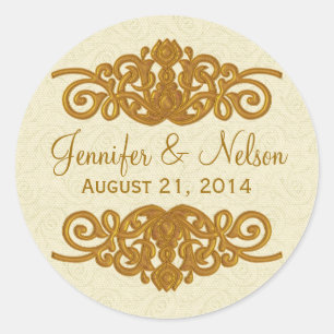 Sticker Rond Sceau d'enveloppe Mariage à la crème et à l'or chi