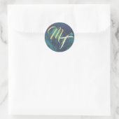Sticker Rond Sceau d'enveloppe Mariage bleu et or (Sac)