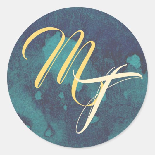 Sticker Rond Sceau d'enveloppe Mariage bleu et or (Devant)