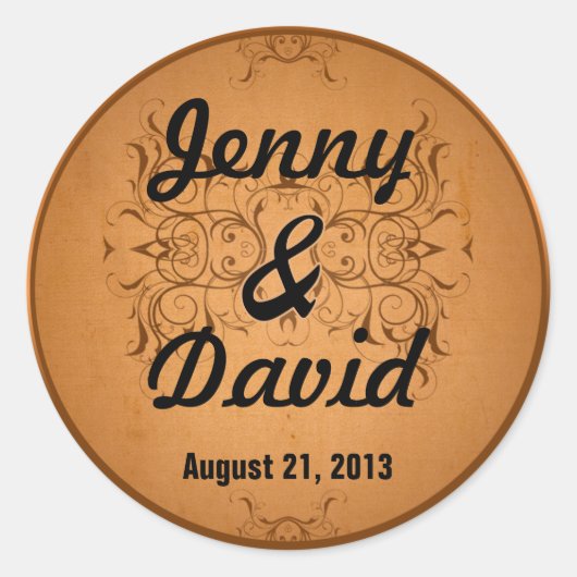 Sticker Rond Sceau d'enveloppe mariage (cuivre Vintage) (Devant)