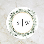 Sticker Rond Sceau d'enveloppe Mariage de l'Eucalyptus Sage<br><div class="desc">Ce sceau d'enveloppe mariage à l'eucalyptus est un ensemble rêveur qui incarne l'essence du charme vintage et de l'élégance moderne. Avec des motifs artisanaux ornés de verdure d'eucalyptus, et des fleurs roses poussiéreuses accentuées de bordures géométriques dorées et de typographie contre un arrière - plan blanc et sage brillant. Explorez...</div>