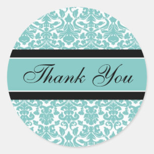 Sticker Rond Sceau d'enveloppe Mariage de Merci Damas turquoise