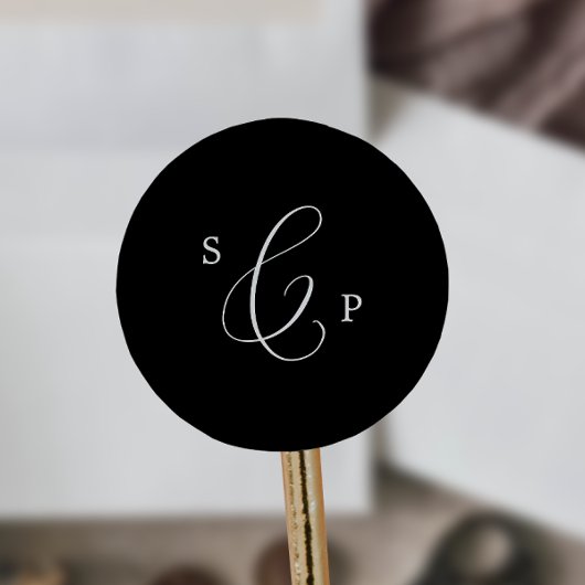 Sticker Rond Sceau d'enveloppe Mariage de Monogramme noir foncé