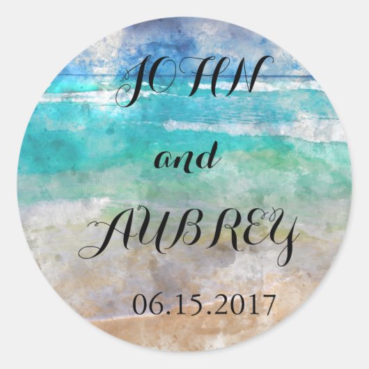Sticker Rond Sceau d'enveloppe Mariage de plage ou d'île tropic (Devant)