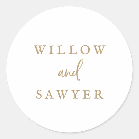 Sticker Rond Sceau d'enveloppe Mariage de script or rustique (Devant)