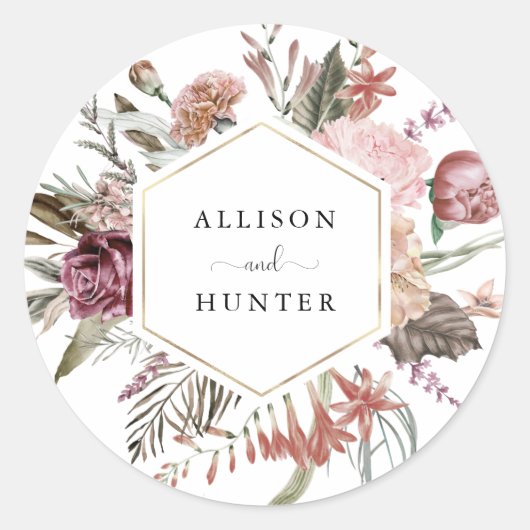 Sticker Rond Sceau d'enveloppe mariage | Dusty Rose (Devant)